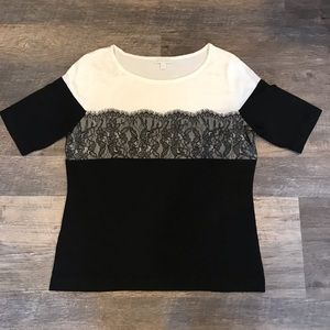 Lace Detail Sweater Knit Short Sleeve Blouse